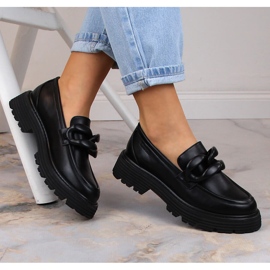 Crne Big Star LL274580 mokasinke na visoku petu s lancem crno 1