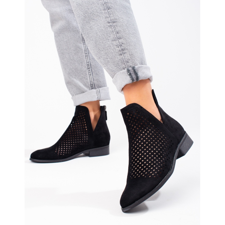 W. Potocki Ženske proljetne otvorene čizme Potocki crne antilop kože crna 1