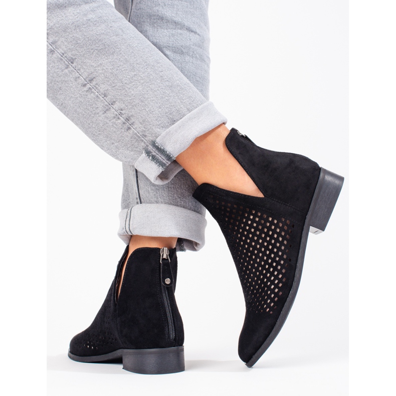 W. Potocki Ženske proljetne otvorene čizme Potocki crne antilop kože crna 2