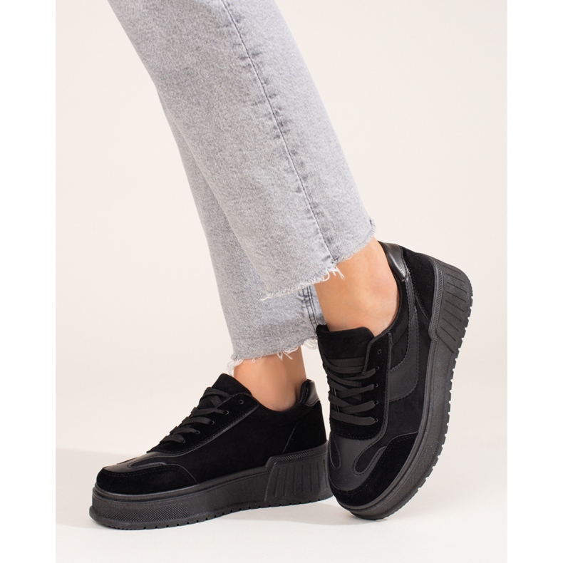 Ženske čizme s platformom od brušene kože crne Shelovet crno 2