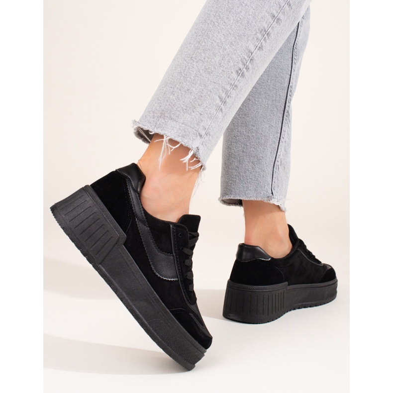 Ženske čizme s platformom od brušene kože crne Shelovet crno 1