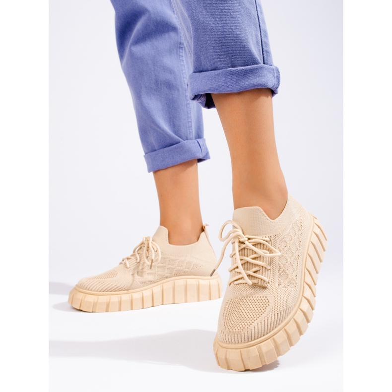 Ženske sportske cipele Shelovet od tkanine bež boje 2