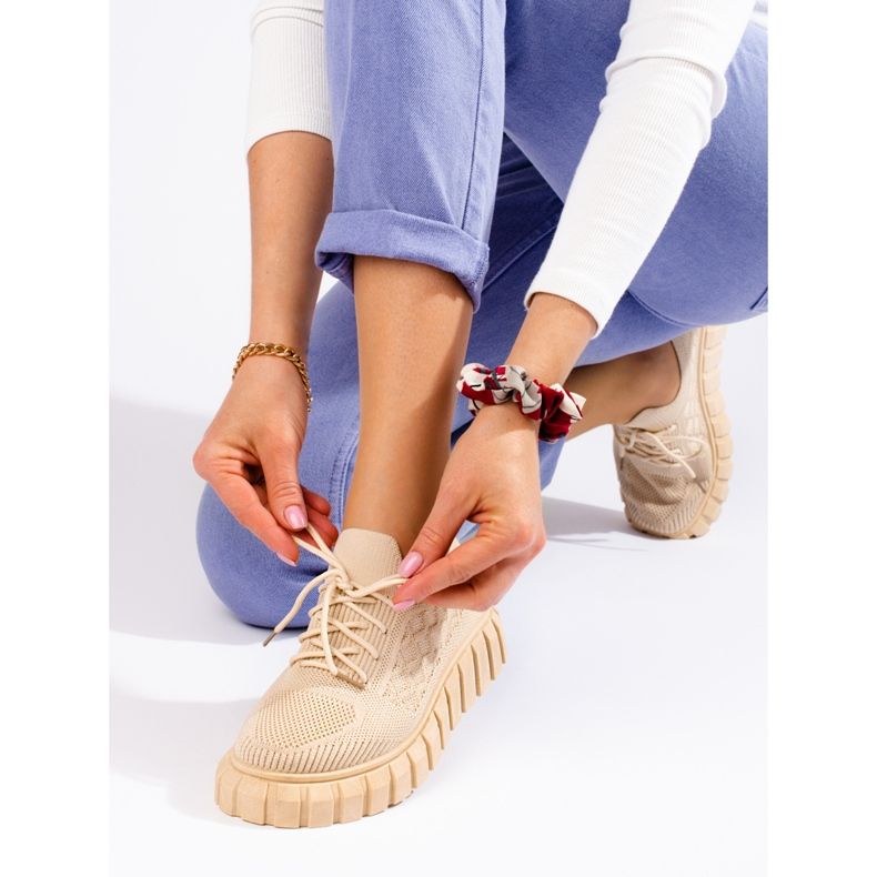 Ženske sportske cipele Shelovet od tkanine bež boje 1