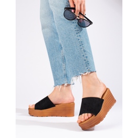 Ženske crne Shelovet papuče na klin od brušene kože crna 2