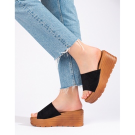 Ženske crne Shelovet papuče na klin od brušene kože crna 1