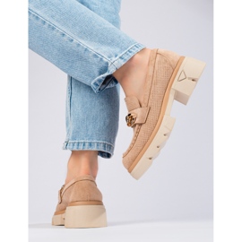 Mokasine od brušene kože s lancem Shelovet bež 2