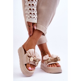 PE1 Papuče s mašnom i ukrasom Teddy Beige Suzy bež 2