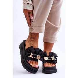 PE1 Papuče s mašnicom i ukrasnim medvjedićem Crni Suzy crna 2