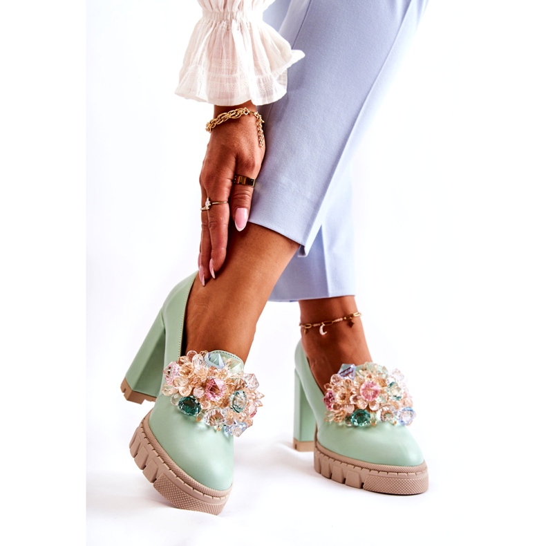 Inna Ženske pumpe s glatkim zelenim ukrasom zelena 2