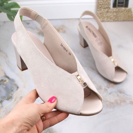 M. DASZYŃSKI Ženske sandale od brušene kože na bež natikači M.Daszyński SA169-6 1