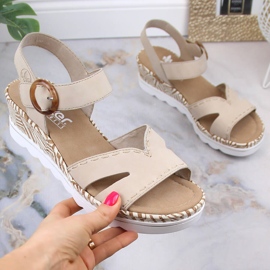 Udobne ženske sandale na wedge bež boje Rieker 67173-60 1