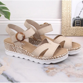 Udobne ženske sandale na wedge bež boje Rieker 67173-60 2