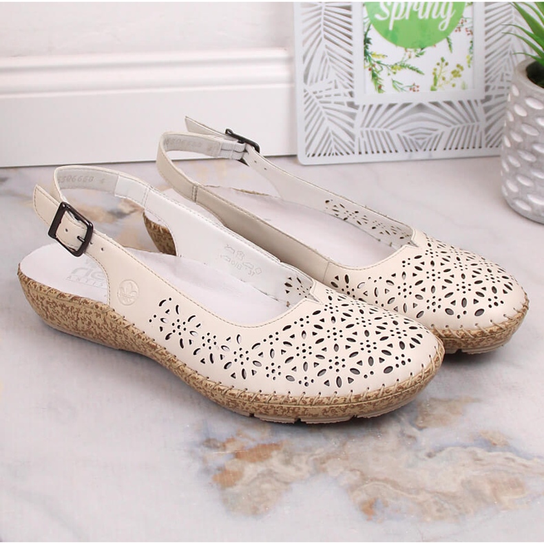 Kožne udobne otvorene sandale bež Rieker 44861-60 1