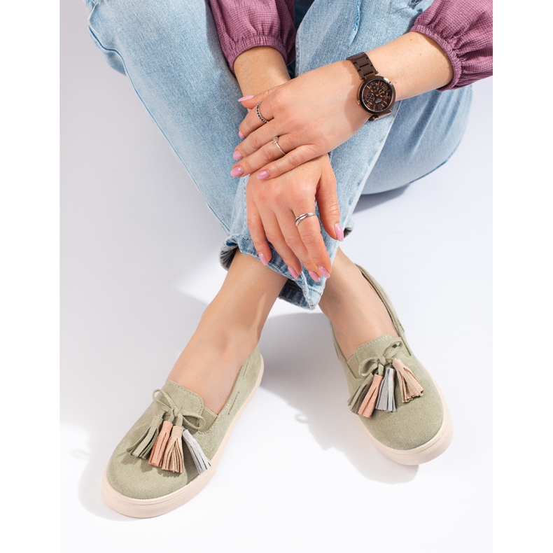 Shelovet natikače s resicama od zelene antilop kože zelena 1