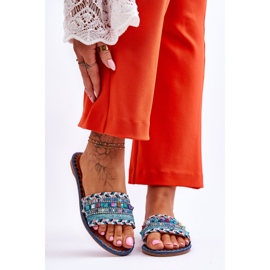 Ženske Bellisa plave ukrašene papuče plava 1