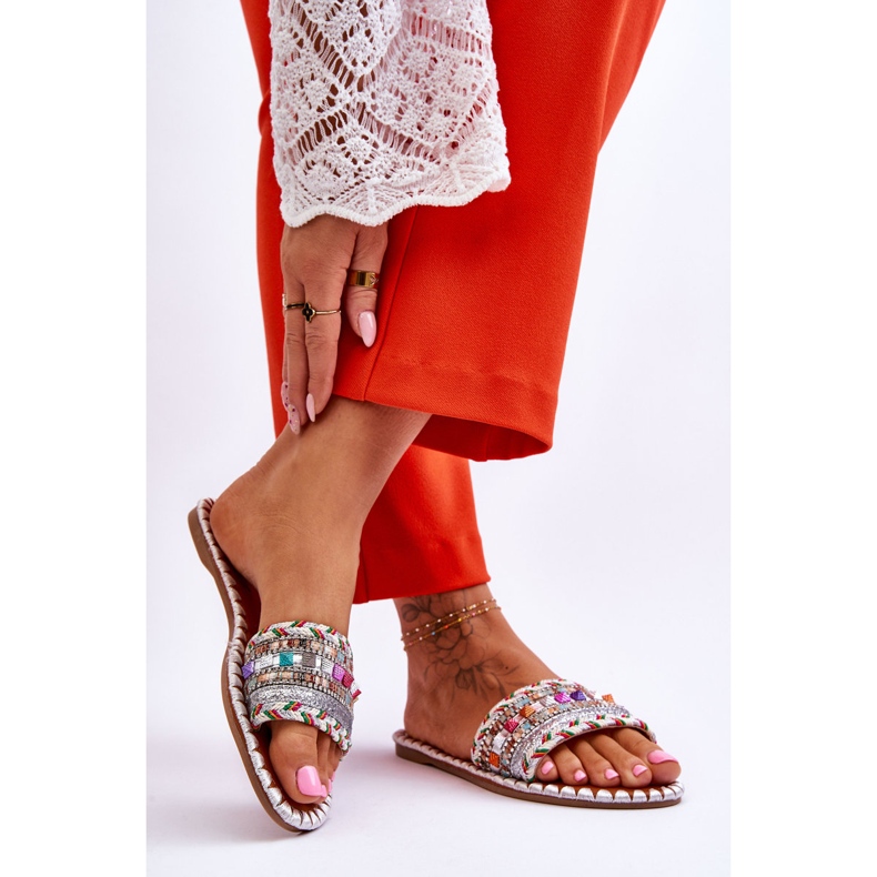 Ženske ukrašene sandale Bijela Bellisa srebro 2