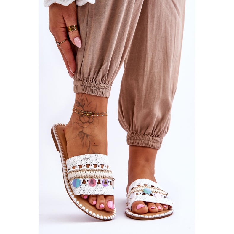 Ženske pletene ukrašene papuče Bijeli Millano bijela 1