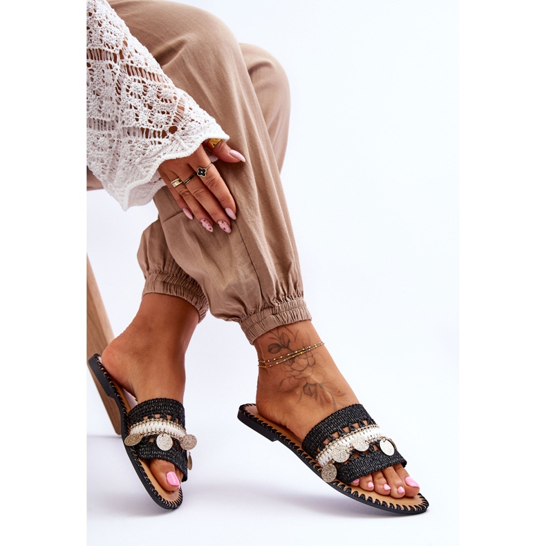 Ženske pletene ukrašene papuče crne Millano crno 2