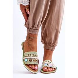 PS1 Ženske pletene ukrašene papuče Green Millano zelena 1