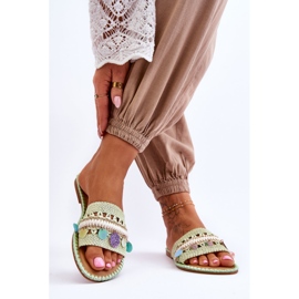 PS1 Ženske pletene ukrašene papuče Green Millano zelena 2