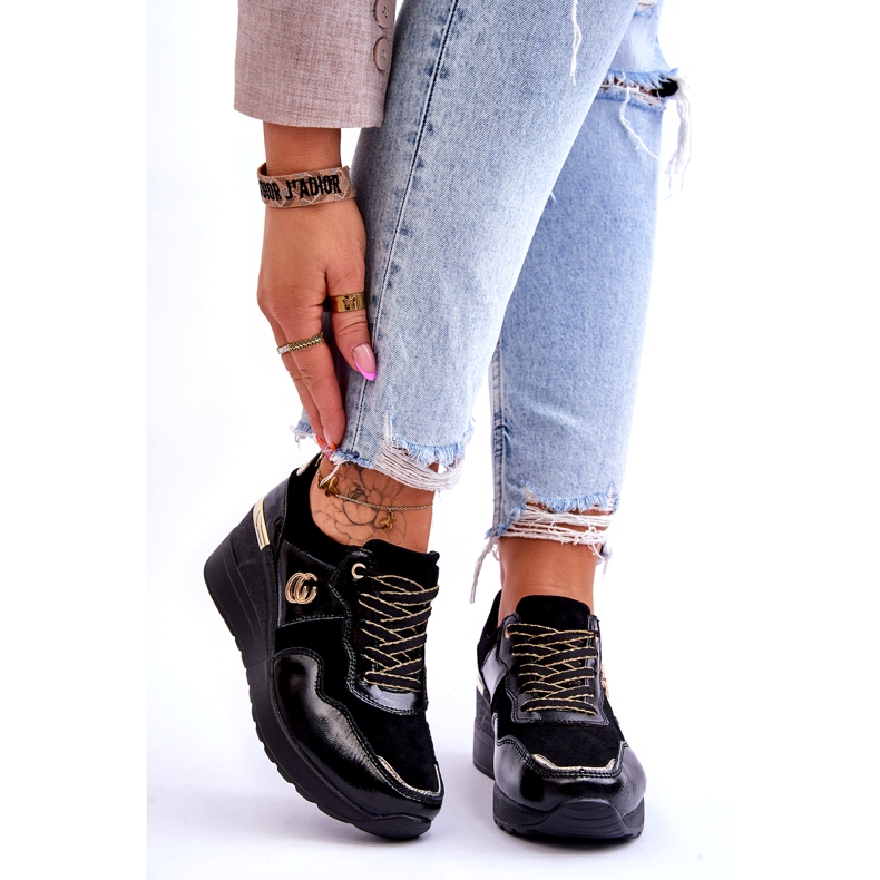 S.Barski Ženske kožne sportske cipele na wedge crne Rebeca crno 1