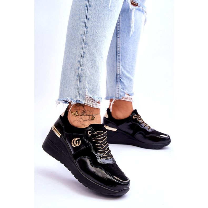 S.Barski Ženske kožne sportske cipele na wedge crne Rebeca crno 3