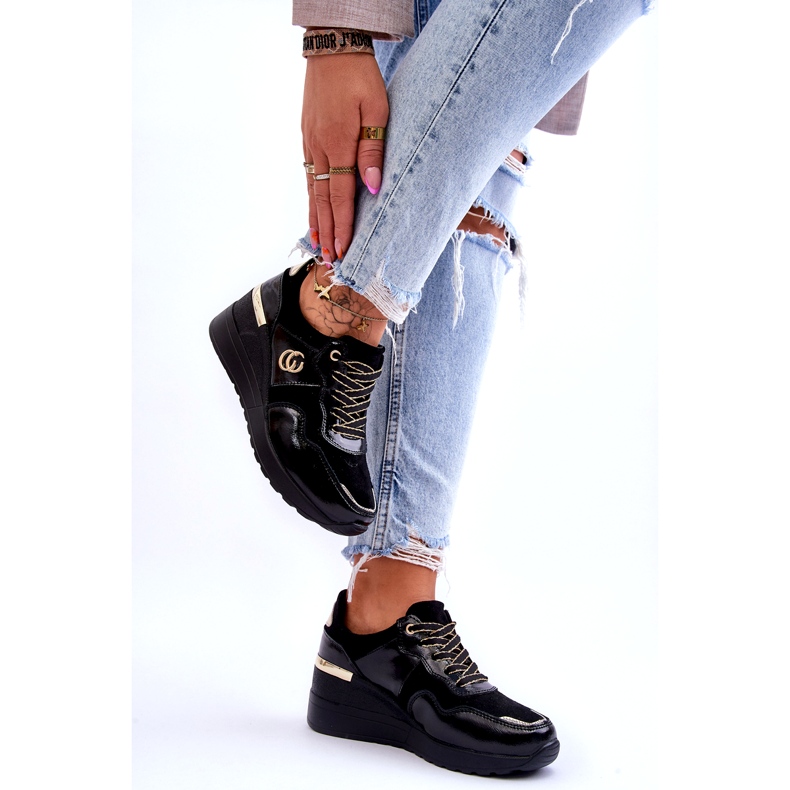 S.Barski Ženske kožne sportske cipele na wedge crne Rebeca crna 4