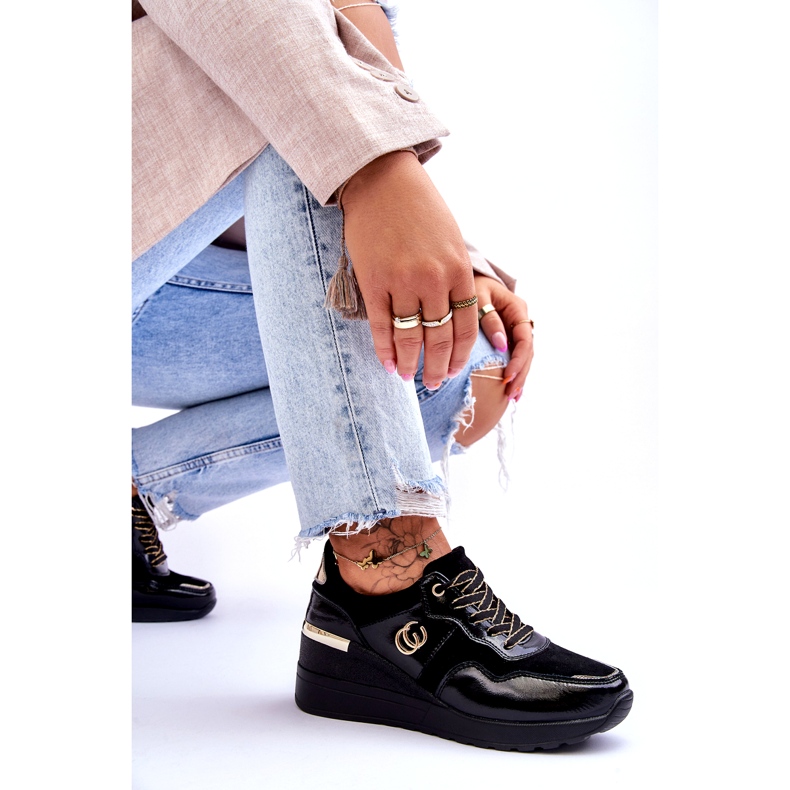 S.Barski Ženske kožne sportske cipele na wedge crne Rebeca crno 6