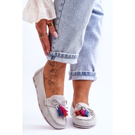 Mokasine od brušene kože s mašnom i resama Grey Dorine siva 1