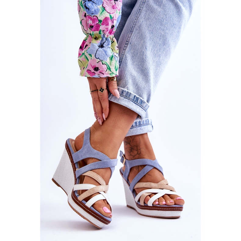 Sandale na klin s prugama Plava Ellen 2