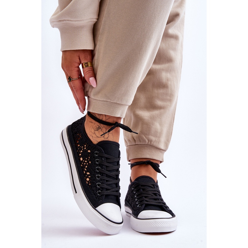 Ženske čipkaste tekstilne tenisice crne Fergo crna 1