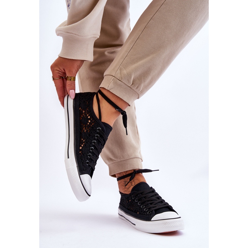 Ženske čipkaste tekstilne tenisice crne Fergo crna 2
