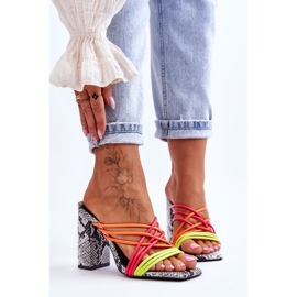 Papuče na visoku petu sa zmijskim remenima Neon Beckie crna 1