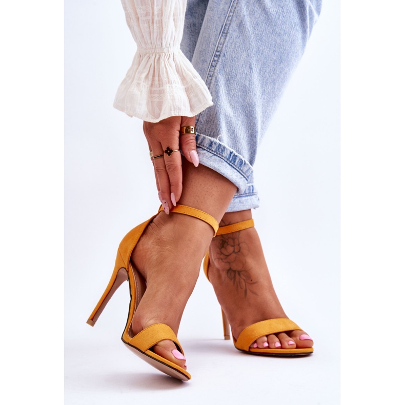 Sandale od brušene kože na žutu Liberty visoku petu žuta boja 2