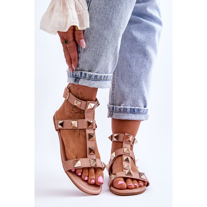 Ženske kožne sandale s velikim nitnama Nude Mishigan ružičasta 1