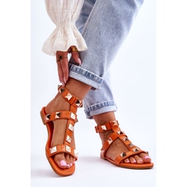Ženske kožne sandale s velikim nitnama Narančasti Mishigan narančasta 2