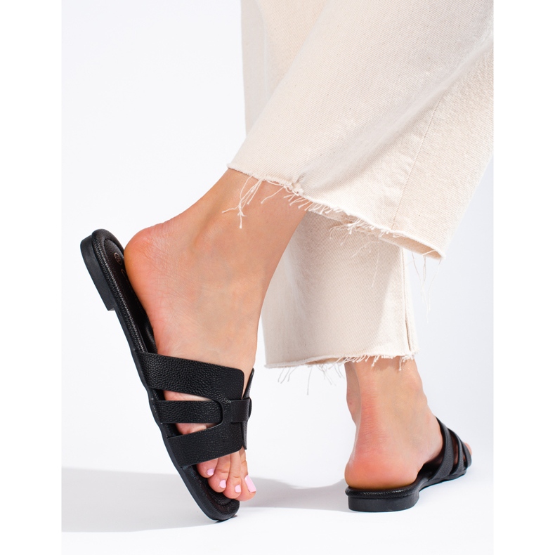 Ženske crne papuče od ekološke kože Shelovet crna 2