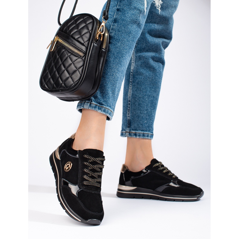 Shelovet crne kožne sportske cipele crna 2