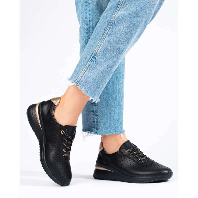 Shelovet ažurne kožne cipele na platformu crno 1