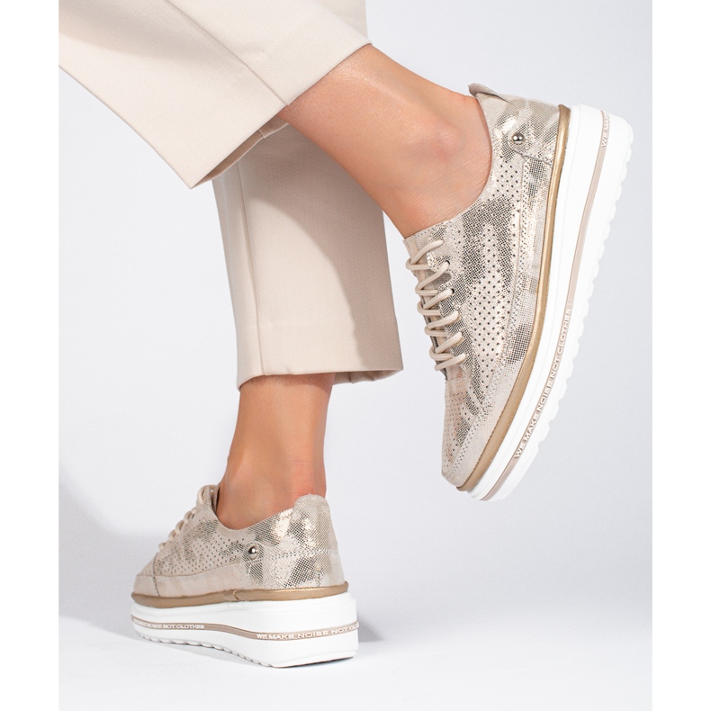 Shelovet zlatne kožne sportske cipele na vezanje zlatna 2