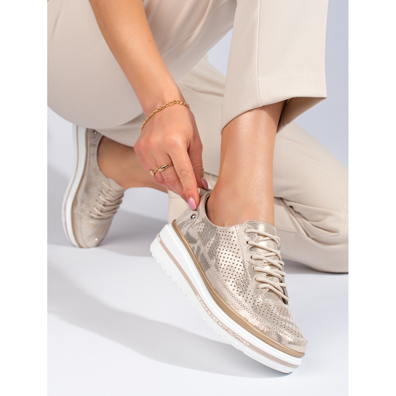 Shelovet zlatne kožne sportske cipele na vezanje zlatna 1