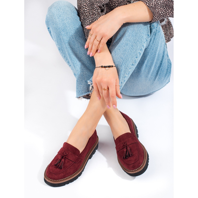 Vinceza kestenjaste natikače s resicama od brušene kože crvena 1