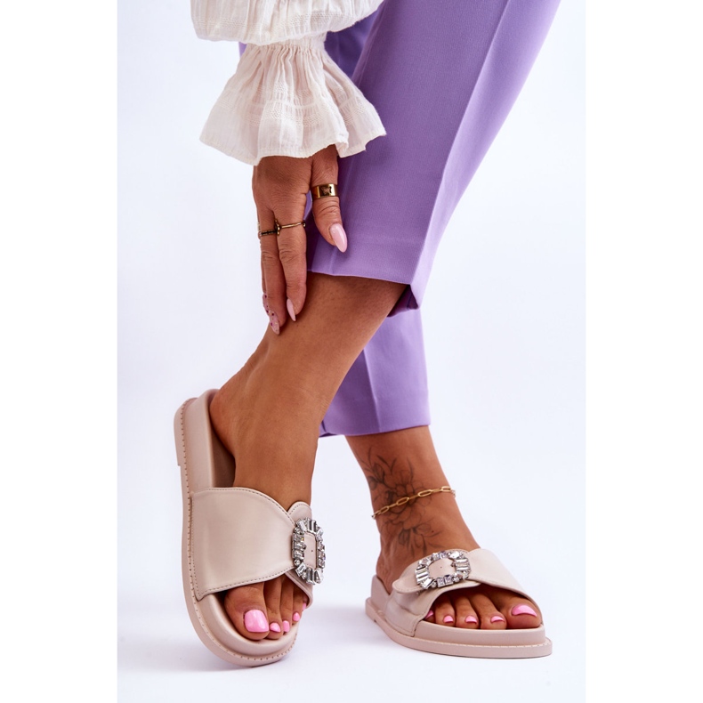 BM Ženske papuče s platformom s Beneca Beneca dekoracijom bež 2