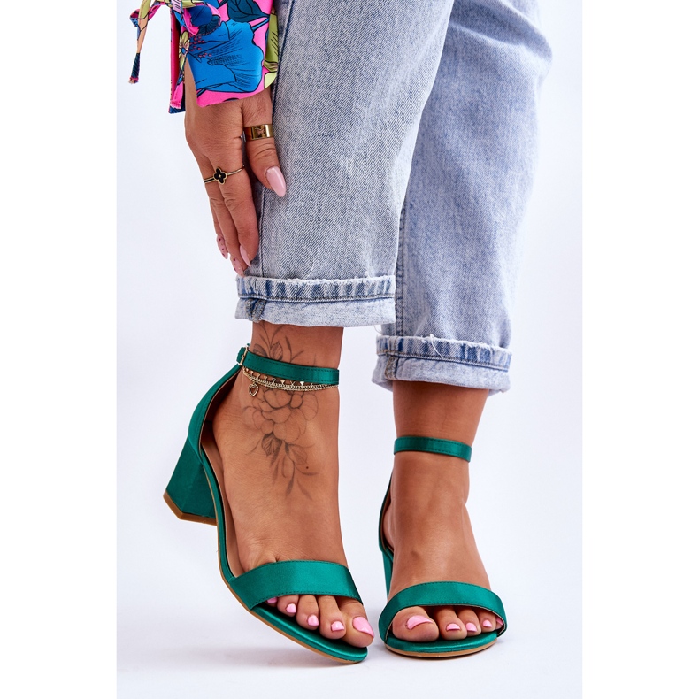 PG1 Juliet zelene satenske sandale na nisku petu zelena 1