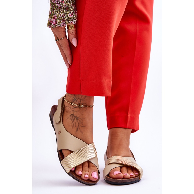 Lemar Zlatne i bež Addison kožne sandale na čičak 1