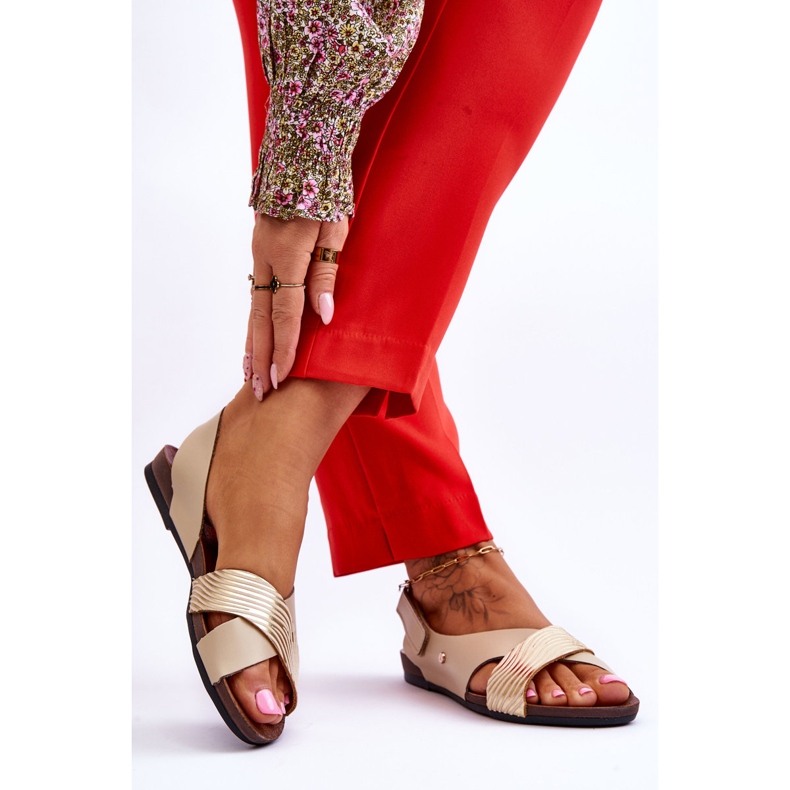 Lemar Zlatne i bež Addison kožne sandale na čičak 2