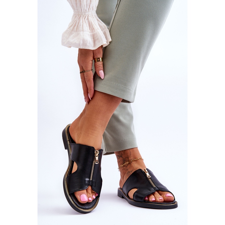 Lemar Ženske papuče s ukrasnim patentnim zatvaračem Black Clarence crno 2