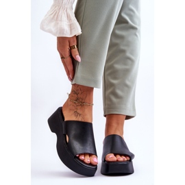 Lemar Ženske kožne papuče s platformom crne Lucami crno 1