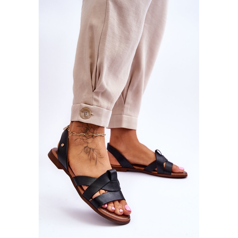 Zazoo Udobne crne Kayla kožne sandale s natikačama crno 2