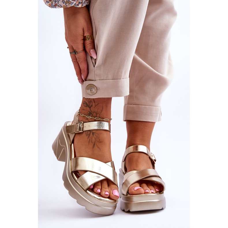 PS1 Ženske zlatne Hillary sandale s masivnom petom zlatni 1